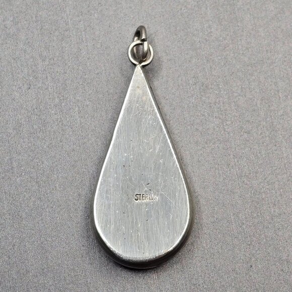 VTG Sterling Silver Black Onyx Inlay Pendant 1.5" Native Style Teardrop - Picture 4 of 9